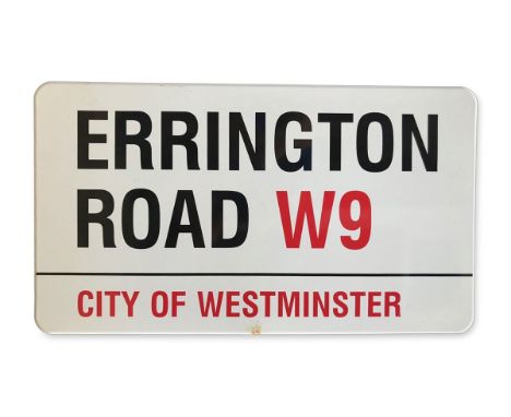 An enamelled iron street sign for Errington Road W9, City of Westminster with iconic black and red sans serif lettering first
