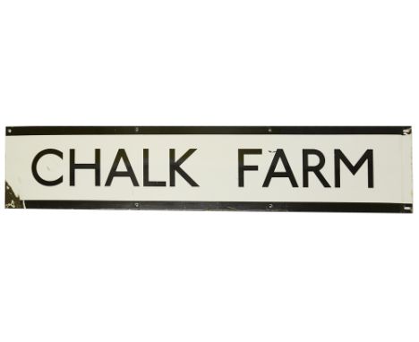 A London Underground enamel station frieze sign for Chalk Farm,with black lettering on white ground for the Northern line,hei