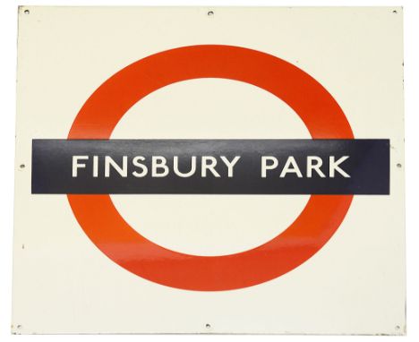 A London Underground enamel station roundel for Finsbury Parkheight 61cm, width 61cmCondition: In good condition, some markin