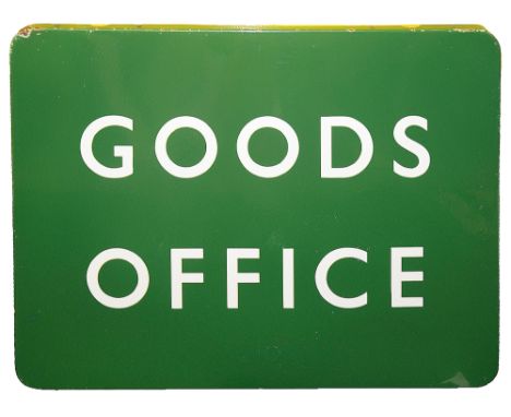 A BR(S) enamel sign displaying 'GOODS OFFICE',with white letters on a green groundheight 45.7cm, width 60.9cmCondition: some 