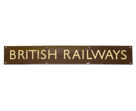 A BR(W) enamel sign for 'BRITISH RAILWAYS,flat sign, cream lettering on a brown groundheight 10.2cm, width 68.6cmCondition: S