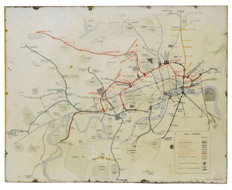 An early and rare London Underground and Metropolitan Railway enamel map,c.1910, manufacturers name bottom right PATENT ENAME