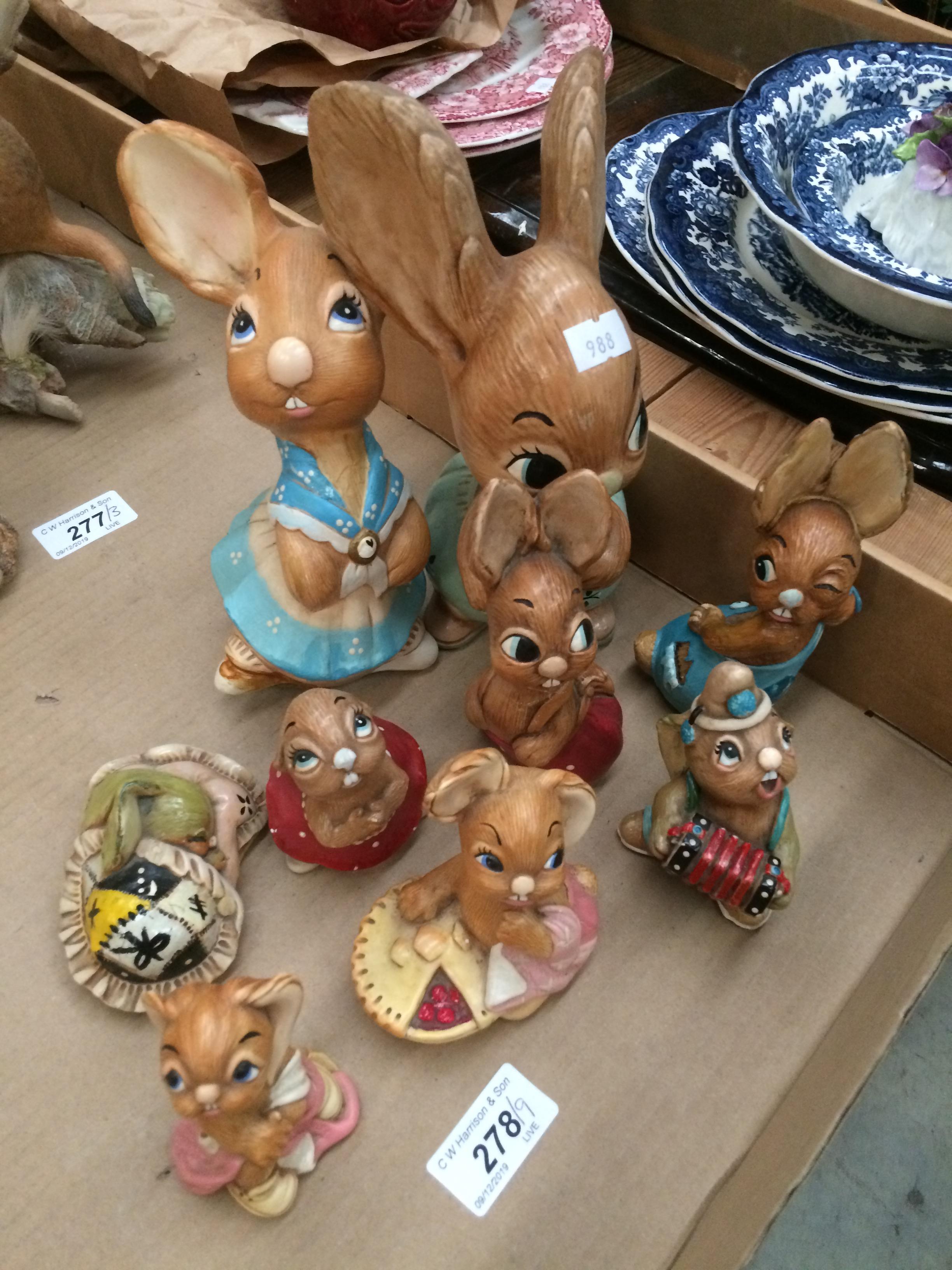 Nine Pendelfin rabbit ornaments