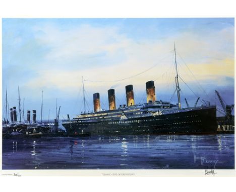 HARLEY CROSSLEY (BRITISH, 20TH CENTURY)  'Titanic - Eve of Departure',  colour print, limited edition 219/850, signed by arti