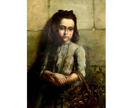 BRITISH SCHOOL (LATE 19TH / EARLY 20TH CENTURY)  Portrait of a Girl with a Basket of Holly,  oil on canvas, unsigned, 67cm x 