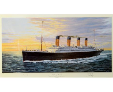 SIMON FISHER (BRITISH, CONTEMPORARY)  'Cherbourg Bound - Titanic, Mid Channel, Afternoon of April 10th 1912',  colour print, 