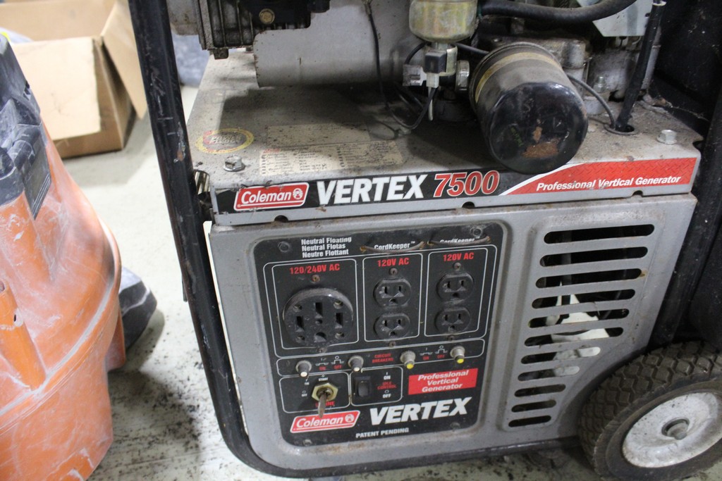 COLEMAN VERTEX 7500 PROFESSIONAL GENERATOR, 120V AC AND 120/240V AC