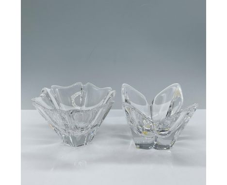 Duo of thick clear crystal, both feature beautiful petals design. Signed Orrefors engraved. Artist: Lars HellstenIssued: 20th
