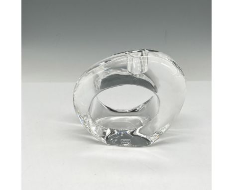 Clear modernist design in this weighted crystal with center opening for candle. Orrefors acid and sticker mark. This item has