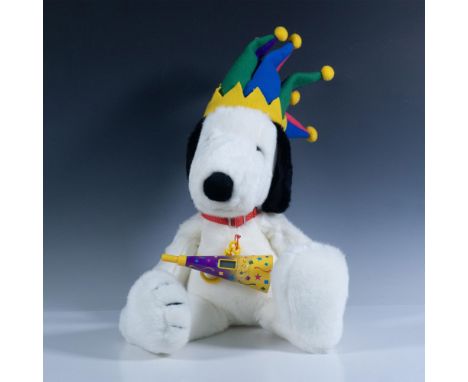 The beloved character Snoopy celebrating the year 2000, wearing a festive hat, including a light and sound trumpet. Peanuts x