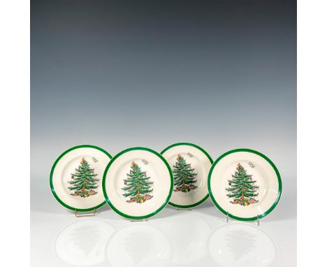 Perfect for the holidays with the green rim and decorated tree in center with presents. 4 dessert plates 6.5". Spode England 