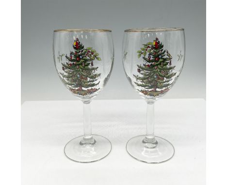 Lovely deep bowl glass decorated with holiday tree and holly's accented with gilt rim. Issued: 20th centuryDimensions: 7.25"H