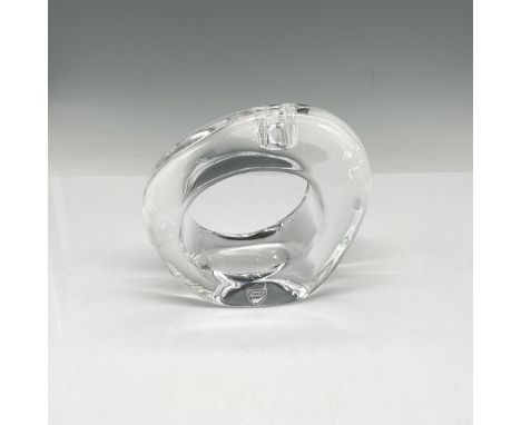 Clear modernist design in this weighted crystal with center opening for candle. Orrefors acid and sticker mark. This item has