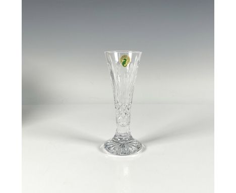 Lovely clear crystal with crisscross cuts and wide round base. Waterford mark. This item has its original box: 6"L x 8"W x 4"