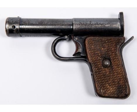 A .177" smooth bore Tell II air pistol, the air chamber stamped "D.R.G.M. (monogram) Tell II (Monogram) D.R.P.a", with cheque