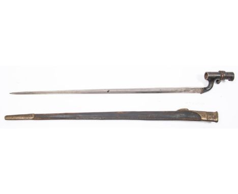 An 1876 pattern socket bayonet for the Martini Henry rifle, the blade with Nepalese markings, with open ended socket, in its 