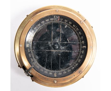 A Type P.8.M. ship's brass compass, No 160693.0., spring mounted in its outer case, 5½" diameter. GC £30-50 