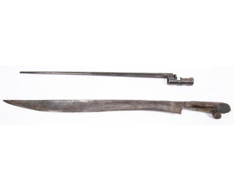 A Russian Model 1891/30 socket bayonet for the Moisin Nagant rifle, GC (patches of surface rust overall); and a yataghan, bla