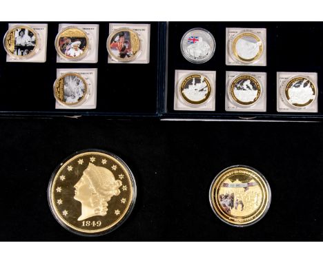 Windsor Mint: Queen Elizabeth II diamond jubilee commemorative medallions, produced in copper and gold plated with coloured "