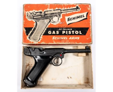 A scarce .177" American Schimel GP22 Luger style CO2 pistol, number 501X, with die cast alloy body and ribbed black plastic g