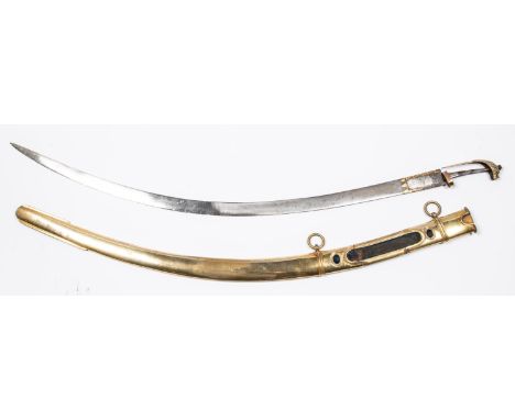 The major parts of a Georgian Indian Army officers presentation sword, plain curved blade 31½" with gold koftgari panels, all