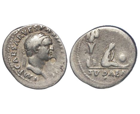 Roman Silver Denarius of Emperor Vespasian - rv. JUDEA CAPTA (banker's mark near the portrait) off-centre GF