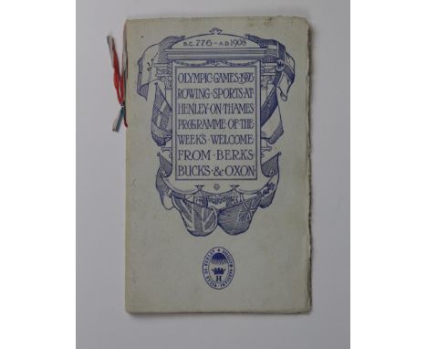 London 1908 Olympic Games Official Programme for the Rowing Sports at Henley on Thames, card covers tied with patriotic red w