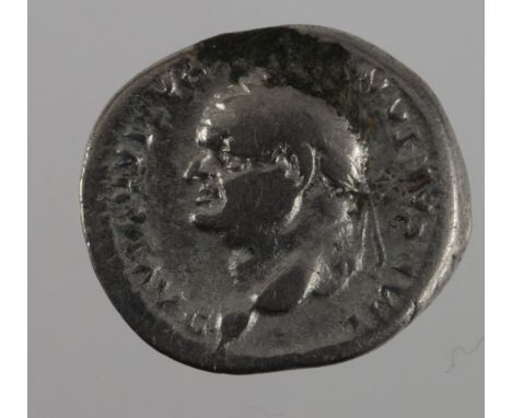 Roman Silver Denarius of Vespasian  rv. Jupiter, Fine, patch of corrosion above portrait.