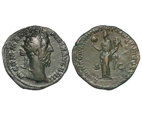 Commodus brass dupondius, Rome Mint 180 A.D., reverse:- Liberalitas, Sear 5839 dark greenish-black patina, youthful portrait,