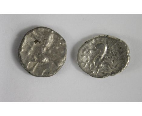 Ancient British, Celtic silver units of the Iceni, first from the Uninscribed Series with the ECEN symbol / Horse right type 