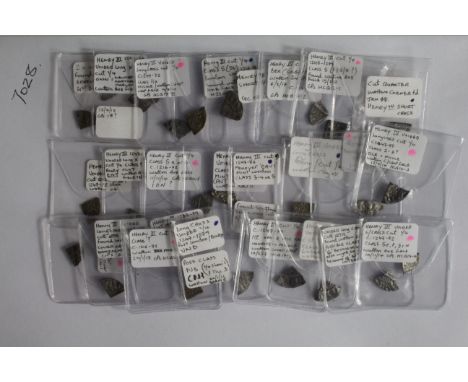 English silver cut-farthings, Short Cross Coinage x 3 and Voided Long Cross x 27, many from Axe Field, Watton, probable marke