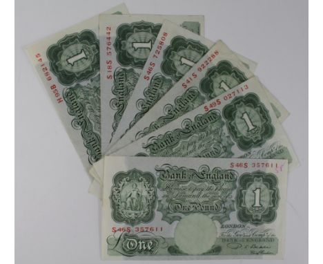 Beale One Pounds B268 "H95B" GEF (first series), B269 "S--" x 5 (replacement) VF- GVF one with i/a