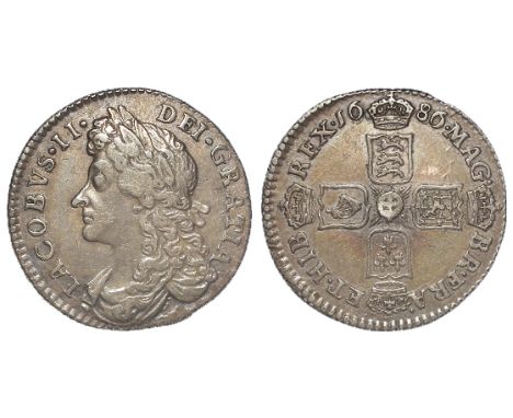 Sixpence 1686 toned VF, a few light scratches.