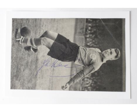 John Charles b & w cut out on card 8"x6" signed by Charles to lighter part of image. A c1950's image of Charles in Leeds kit,