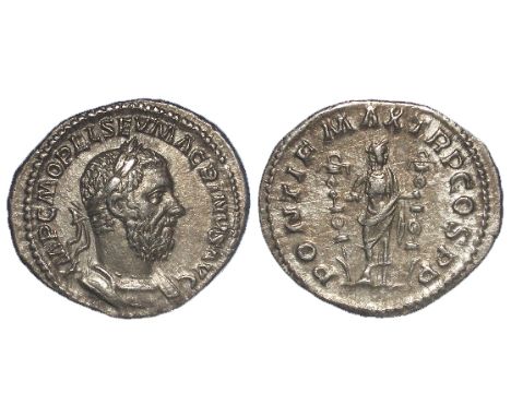 Macrinus, 217 - 218. Denarius 217-218, AR. IMP C M OPEL SEV - MACRINVS AVG Laureate, draped and cuirassed bust r. Rev. FIDES 