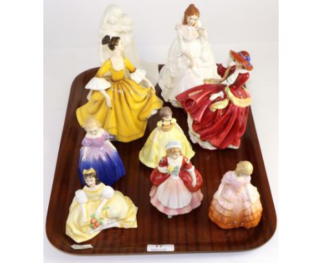 A collection of  Royal Doulton ladies, Top O' the Hill HN1834, 1937, Barbara HN2962, 1981, Stephanie HN2807, 1976, Marie HN13