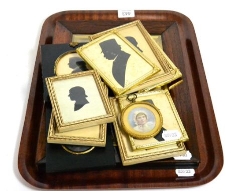 A group of Victorian silhouette portraits together with two portrait miniatures 