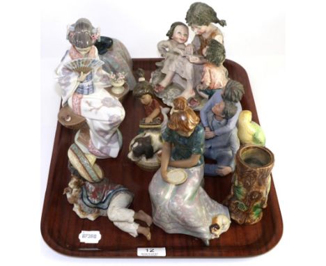 A Lladro figure of a Japanese Lady, together with Nao and other figures 