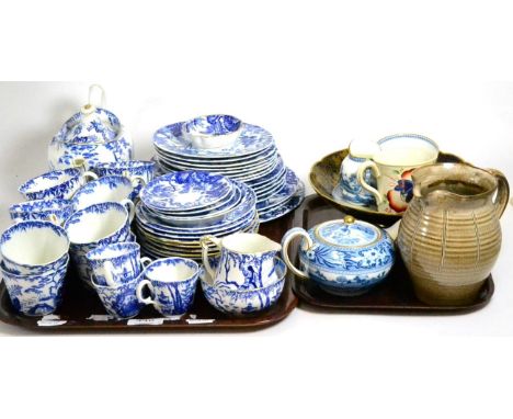 A quantity of Royal Crown Derby, blue and white tea and coffee wares, a Gaudy Welsh mug dated 1844, a David Leach pottery jug
