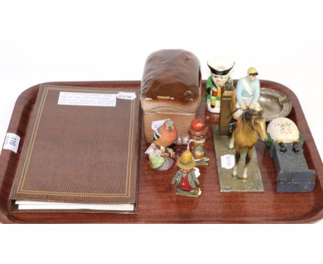 A miscellaneous collection including horse racing table lighter, a silver ashtray, Royal Worcester chaffinch, Humpty Dumpty m