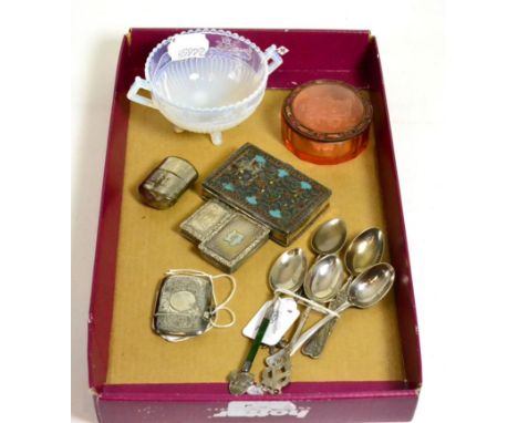 A collection of assorted silver including a Victorian silver vinaigrette, another Georgian example by Nathaniel Mills, five a