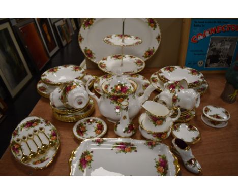 A large collection of Royal Albert old country roses included are cake stand, teapot, cups, saucers, bowls and much more arou