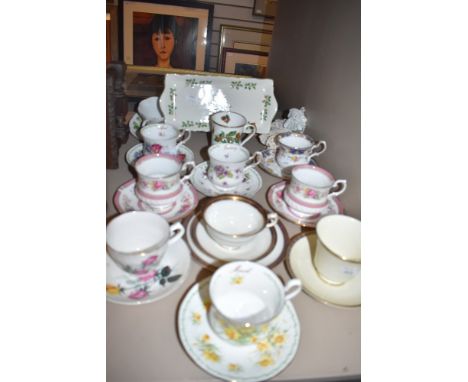 A selection of tea cups and saucers including Queens China and Crescent