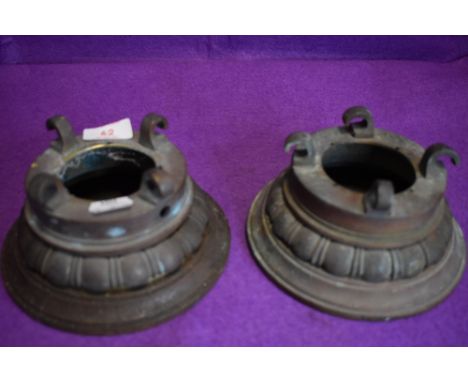 Two heavy brass ceiling roses with hooks to suspend lamp shade from.