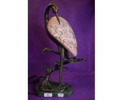 An art deco style desk lamp, wading bird with pink shade.
Condition report - no damage to note, not tested for functionality,