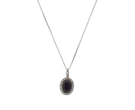 AMETHYST AND DIAMOND PENDANT/NECKLACE, LATE 19TH CENTURYOval-cut amethyst and cushion, old brilliant and rose-cut diamonds, m