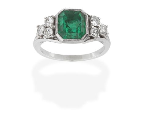 EMERALD AND DIAMOND RINGStep-cut emerald and brilliant-cut diamonds, emerald very approx. 2.50cts, diamonds approx. 0.55ct to