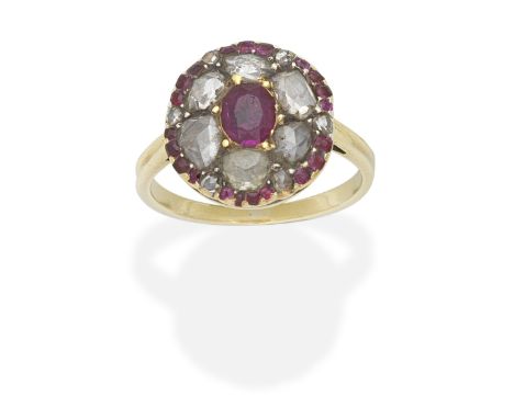 RUBY AND DIAMOND RINGOval and cushion-cut rubies, rose-cut diamonds, ring size approx. JFor further information on this lot p