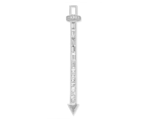 DIAMOND ARROW PENDANTBaguette, square, trilliant and brilliant-cut diamonds, mounted in 18 carat white gold, diamonds approx.