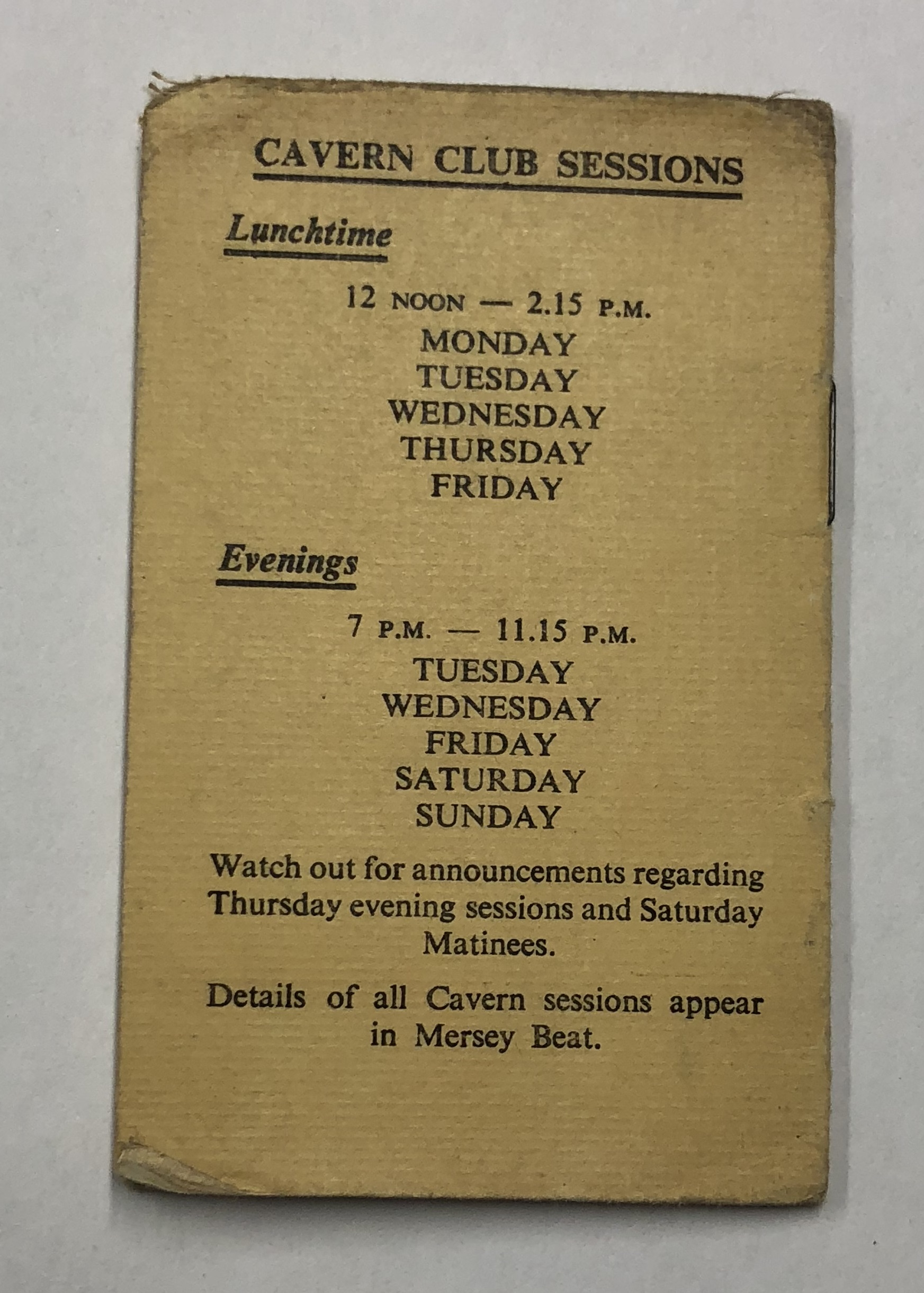 THE CAVERN CLUB . An original membership card from 1964. ** BEATLES